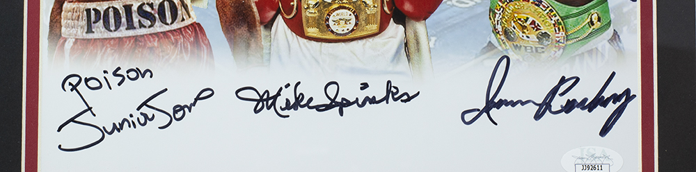 "Poison" Junior Jones, Mike Spinks & Iran Barkley Signed Custom Framed Photo (JSA) at PristineAuction.com "Poison" Junior Jones, Mike Spinks & Iran Barkley Signed Custom Framed Photo (JSA) at PristineAuction.com