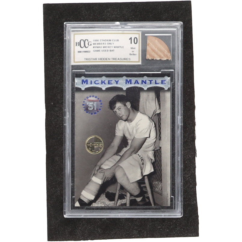 Mickey Mantle 1996 Stadium Club Members Only Parallel #MMA3 with Game-Used Bat Piece (BCCG 10) at PristineAuction.com Mickey Mantle 1996 Stadium Club Members Only Parallel #MMA3 with Game-Used Bat Piece (BCCG 10) at PristineAuction.com