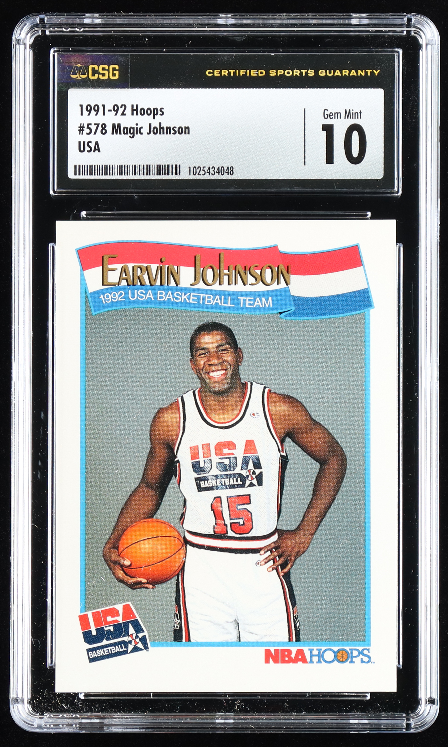 Magic Johnson 1991-92 Hoops #578 USA (CSG 10) at PristineAuction.com Magic Johnson 1991-92 Hoops #578 USA (CSG 10) at PristineAuction.com