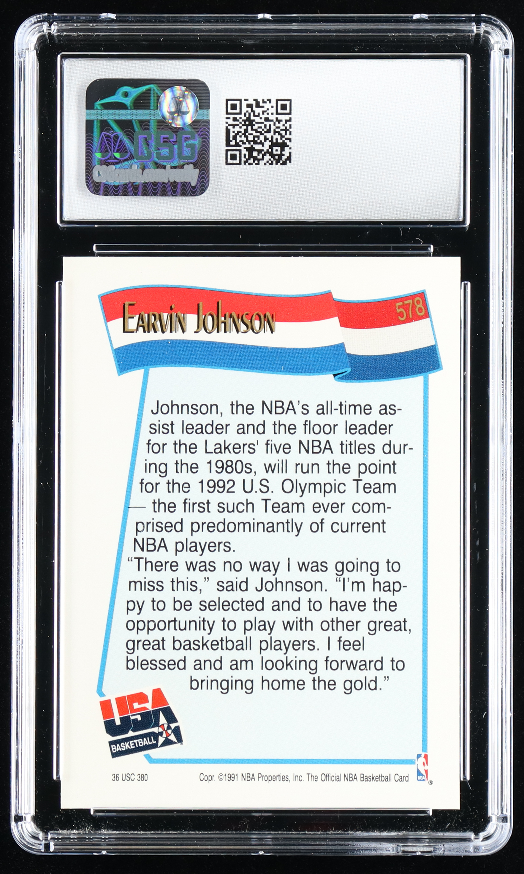 Magic Johnson 1991-92 Hoops #578 USA (CSG 10) at PristineAuction.com Magic Johnson 1991-92 Hoops #578 USA (CSG 10) at PristineAuction.com