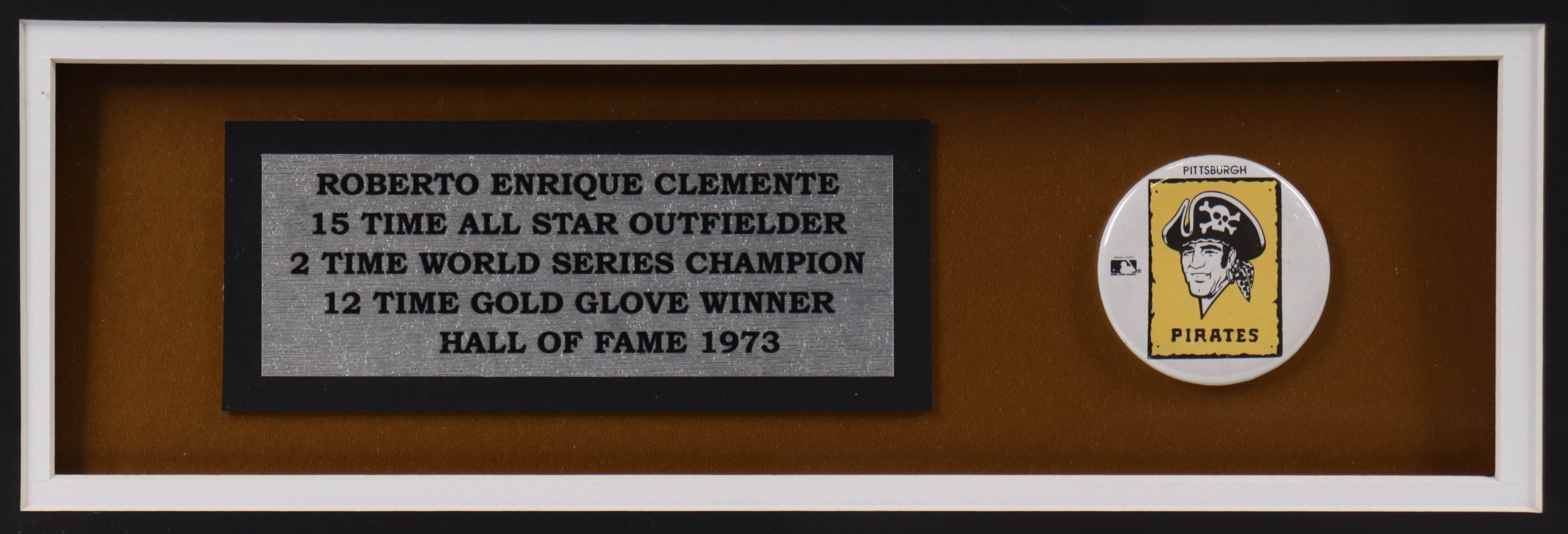 Roberto Clemente Pirates Custom Framed Jersey Display with Pin at PristineAuction.com Roberto Clemente Pirates Custom Framed Jersey Display with Pin at PristineAuction.com