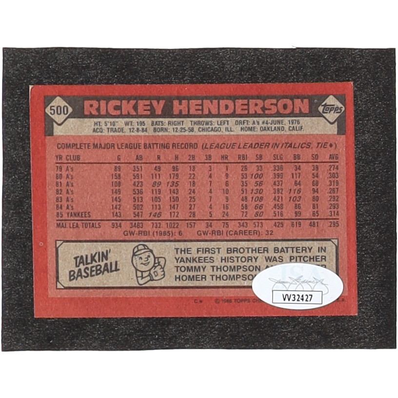 Rickey Henderson Signed 1986 Topps #500 (JSA) at PristineAuction.com Rickey Henderson Signed 1986 Topps #500 (JSA) at PristineAuction.com