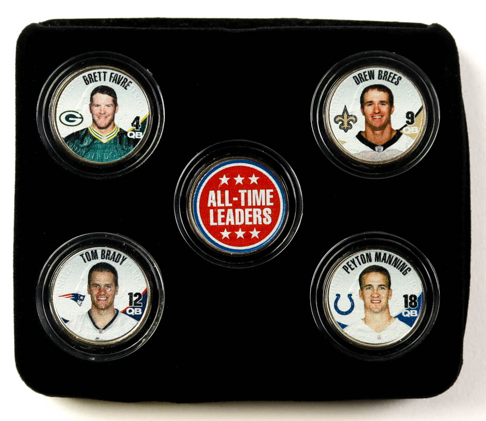 NFL Quarterback Greats Set of (5) Colorized Quarters With Tom Brady, Peyton Manning, Brett Favre & Drew Brees at PristineAuction.com NFL Quarterback Greats Set of (5) Colorized Quarters With Tom Brady, Peyton Manning, Brett Favre & Drew Brees at PristineAuction.com