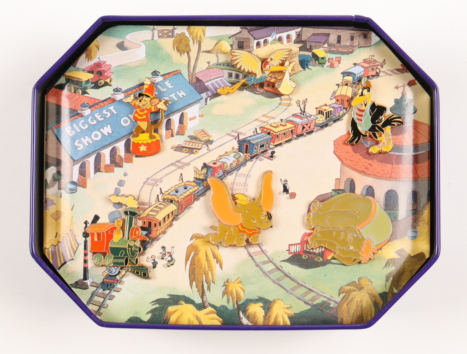 Disney "Dumbo" Complete Set of (6) Commemorative Pins with Tin Box at PristineAuction.com Disney "Dumbo" Complete Set of (6) Commemorative Pins with Tin Box at PristineAuction.com