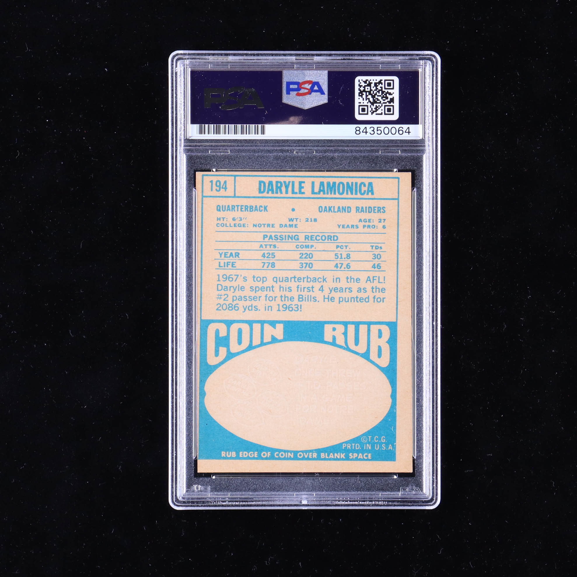 Daryle Lamonica Signed 1968 Topps #194 (PSA) at PristineAuction.com Daryle Lamonica Signed 1968 Topps #194 (PSA) at PristineAuction.com