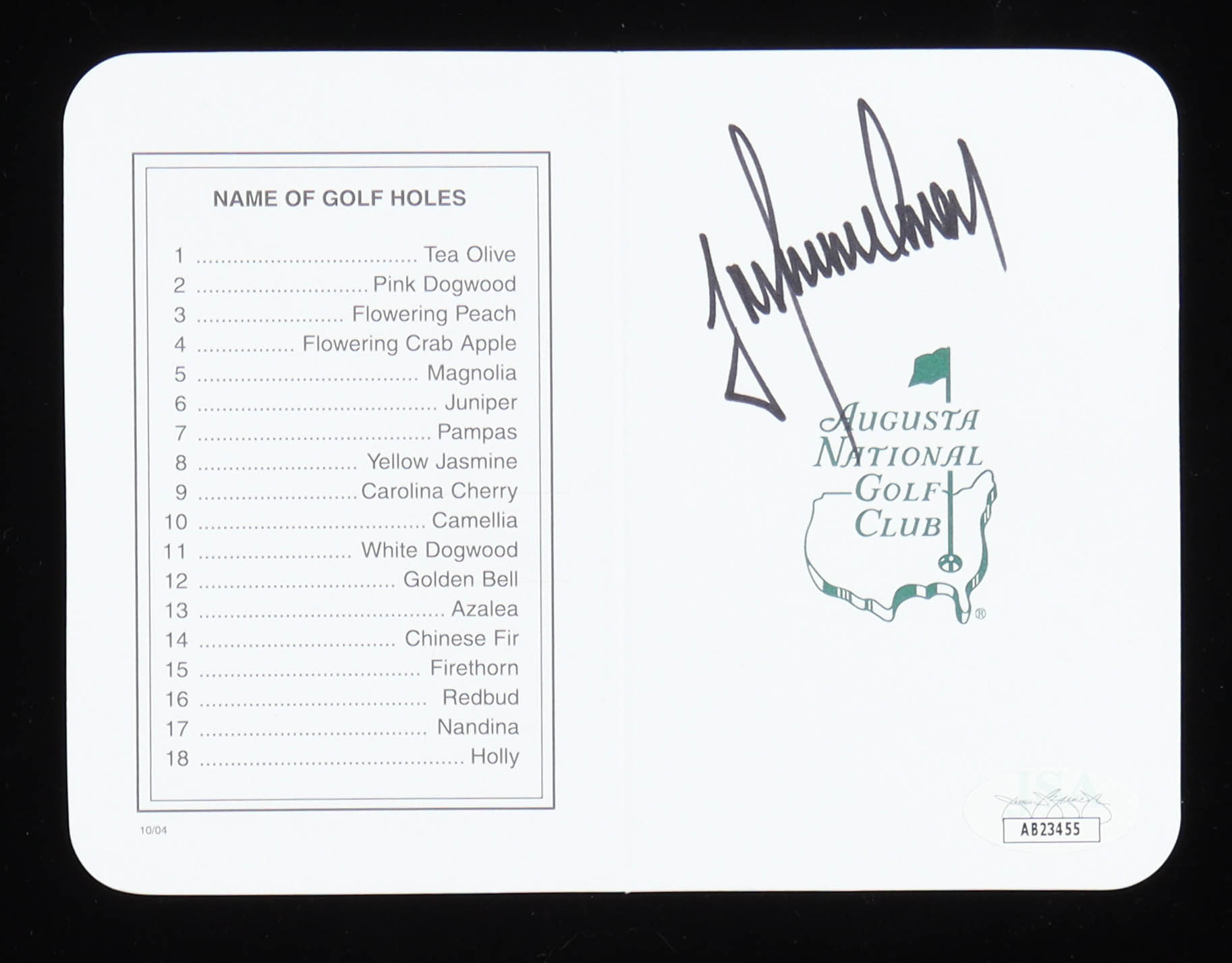 Trevor Immelman Signed Augusta National Golf Club Score Card (JSA) at PristineAuction.com Trevor Immelman Signed Augusta National Golf Club Score Card (JSA) at PristineAuction.com