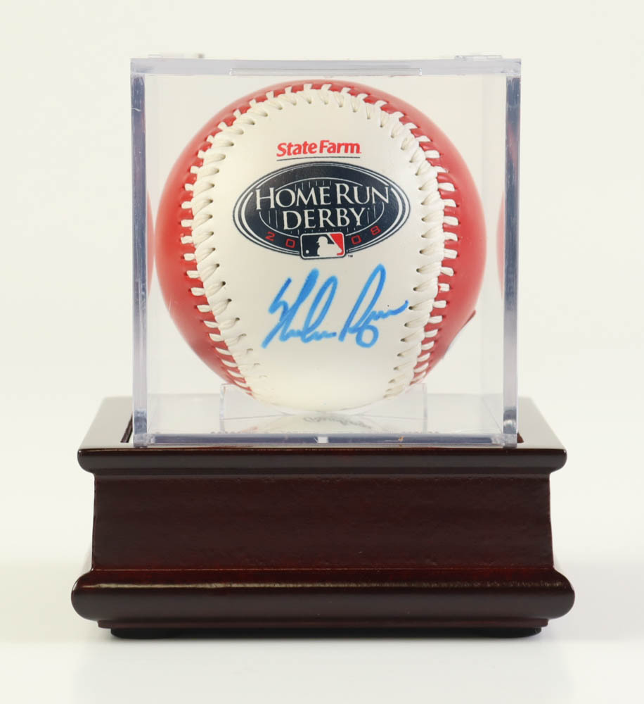 Nolan Ryan Signed 2008 Home Run Derby Logo Baseball with Display Case & Wood Base (PSA) at PristineAuction.com Nolan Ryan Signed 2008 Home Run Derby Logo Baseball with Display Case & Wood Base (PSA) at PristineAuction.com