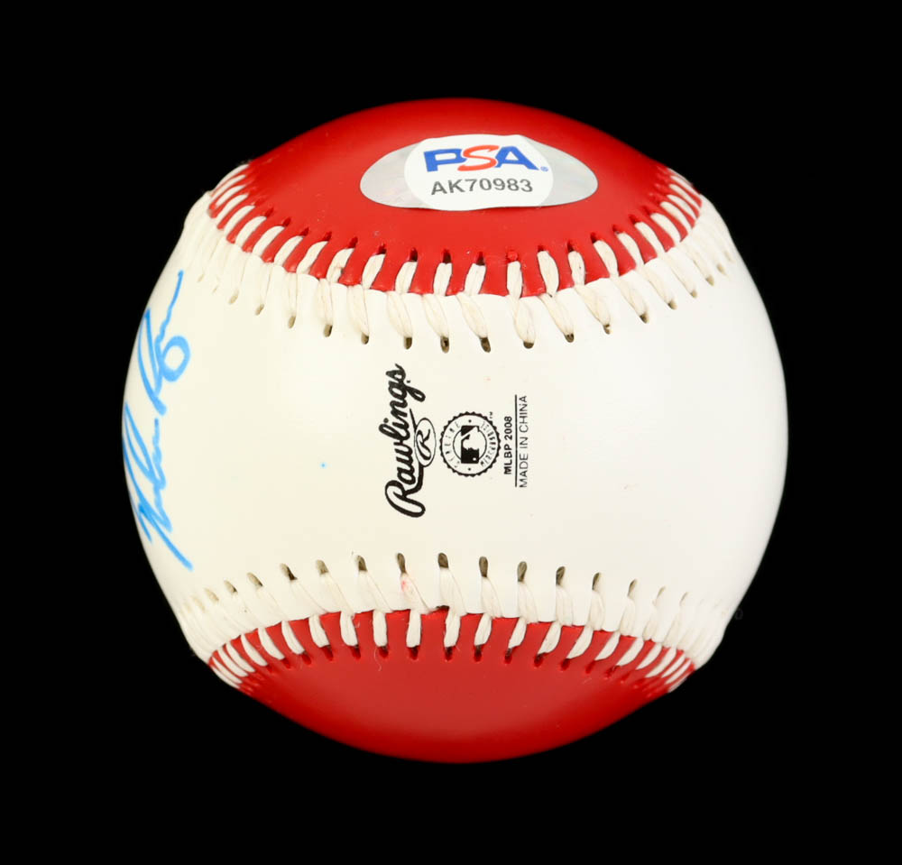 Nolan Ryan Signed 2008 Home Run Derby Logo Baseball with Display Case & Wood Base (PSA) at PristineAuction.com Nolan Ryan Signed 2008 Home Run Derby Logo Baseball with Display Case & Wood Base (PSA) at PristineAuction.com