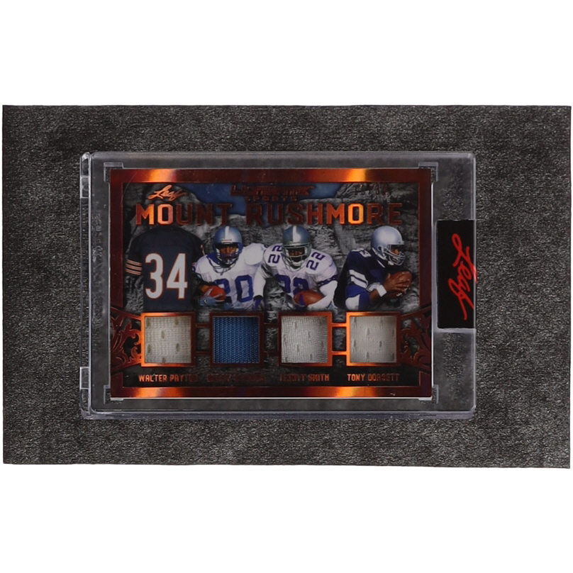 Walter Payton / Barry Sanders / Emmitt Smith / Tony Dorsett 2021 Leaf Ultimate Sport Mount Rushmore Quad Memorabilia #MR11 #18/30 at PristineAuction.com Walter Payton / Barry Sanders / Emmitt Smith / Tony Dorsett 2021 Leaf Ultimate Sport Mount Rushmore Quad Memorabilia #MR11 #18/30 at PristineAuction.com