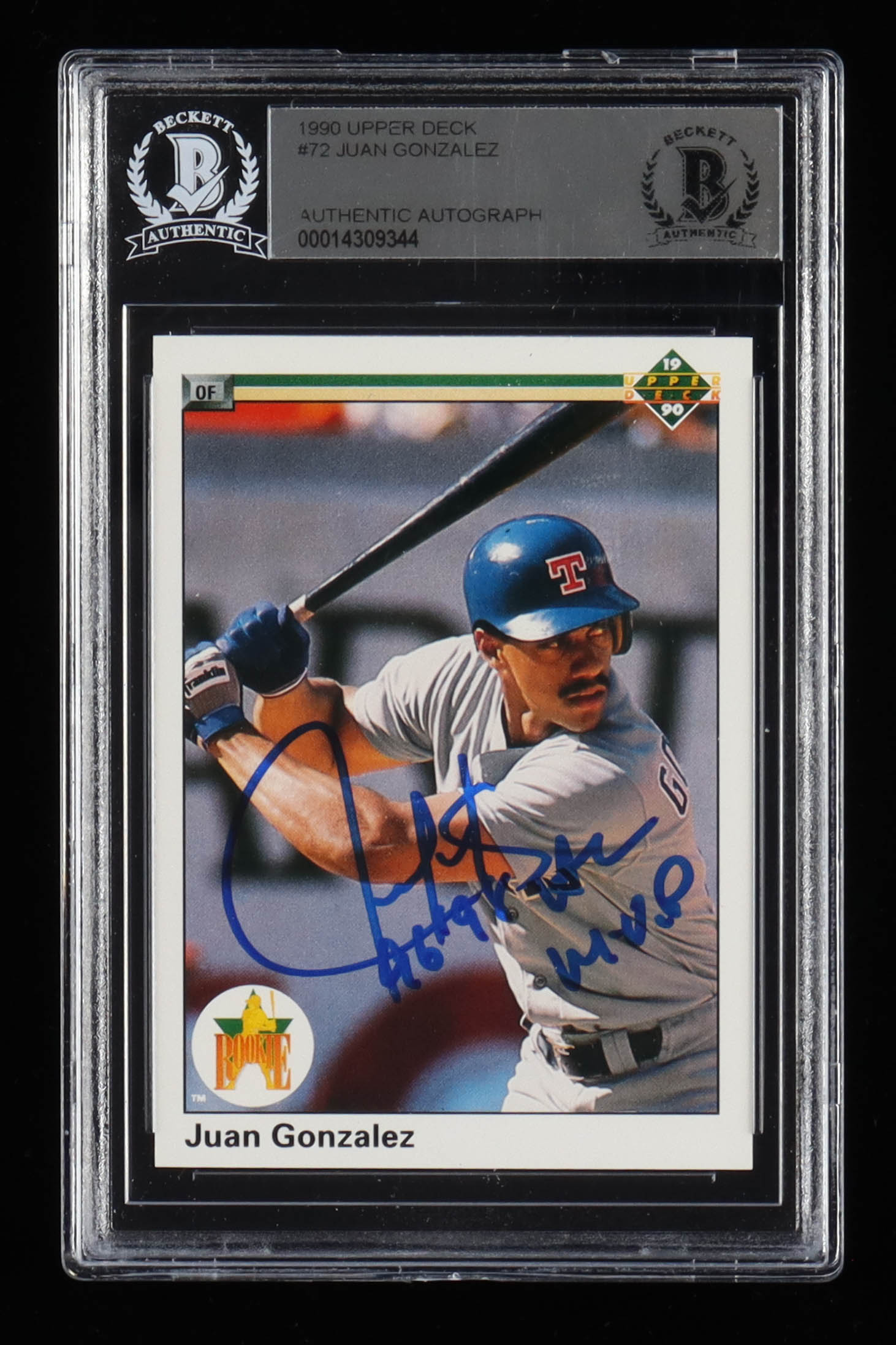 Juan Gonzalez Signed 1990 Upper Deck #72 RC Inscribed "96' 98 AL MVP" (BGS) at PristineAuction.com Juan Gonzalez Signed 1990 Upper Deck #72 RC Inscribed "96' 98 AL MVP" (BGS) at PristineAuction.com