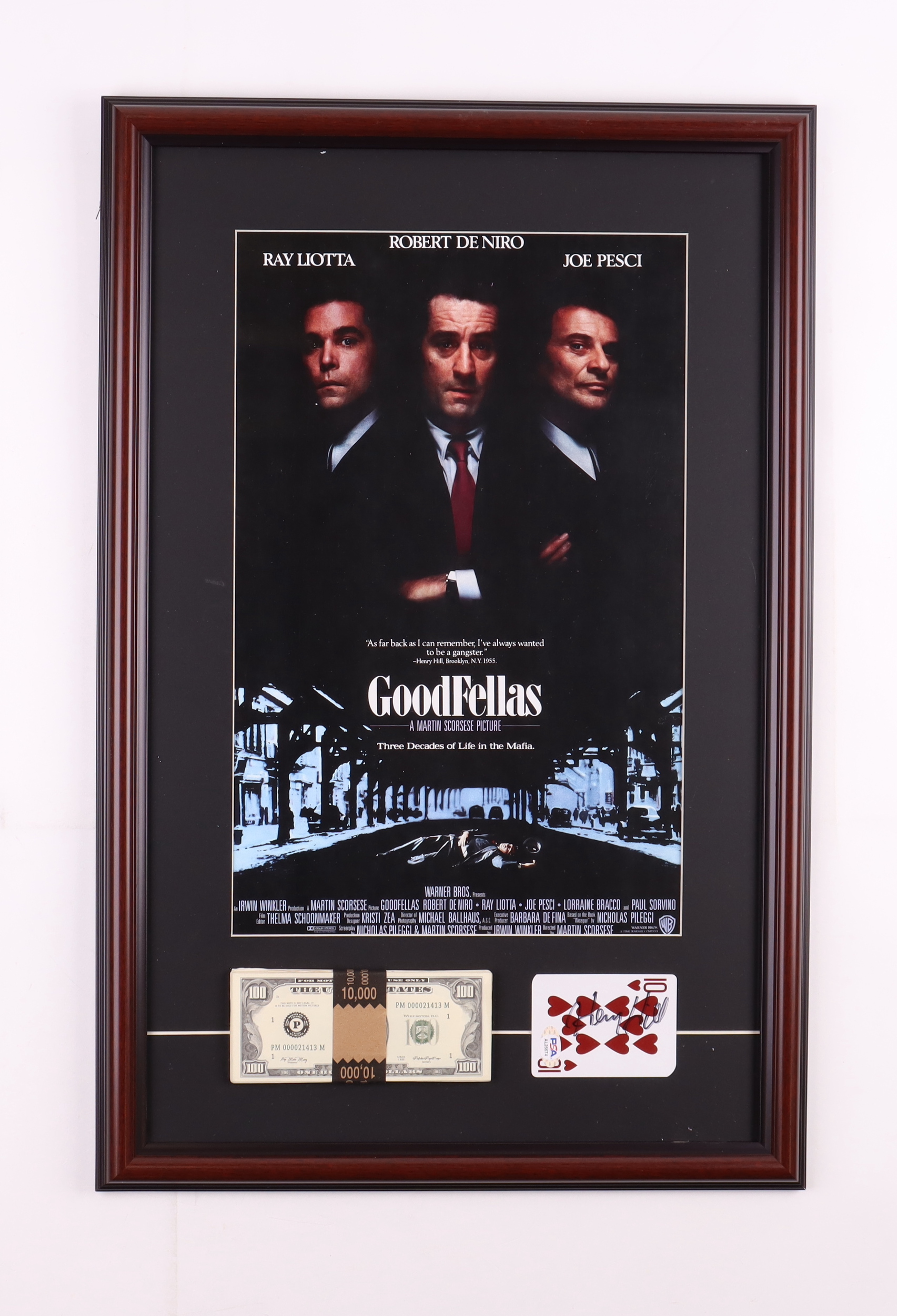 Henry Hill Signed "Goodfellas" Custom Framed Playing Card Display with Poster Print & Prop Money (PSA) at PristineAuction.com Henry Hill Signed "Goodfellas" Custom Framed Playing Card Display with Poster Print & Prop Money (PSA) at PristineAuction.com