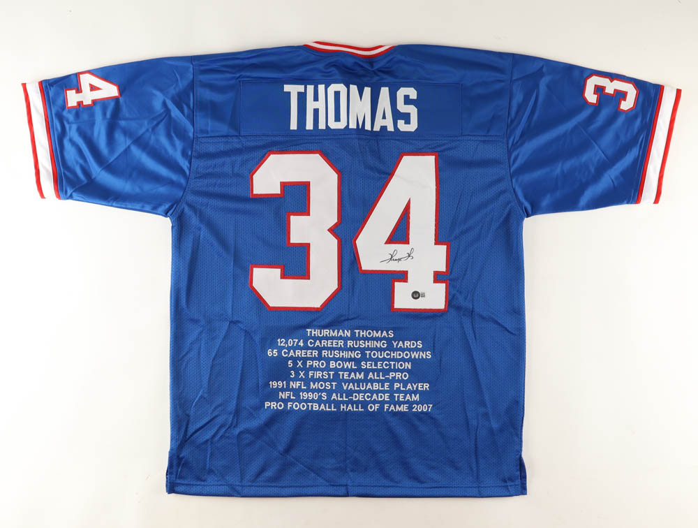Thurman Thomas Signed Career Highlight Stat Jersey (Beckett) at PristineAuction.com Thurman Thomas Signed Career Highlight Stat Jersey (Beckett) at PristineAuction.com