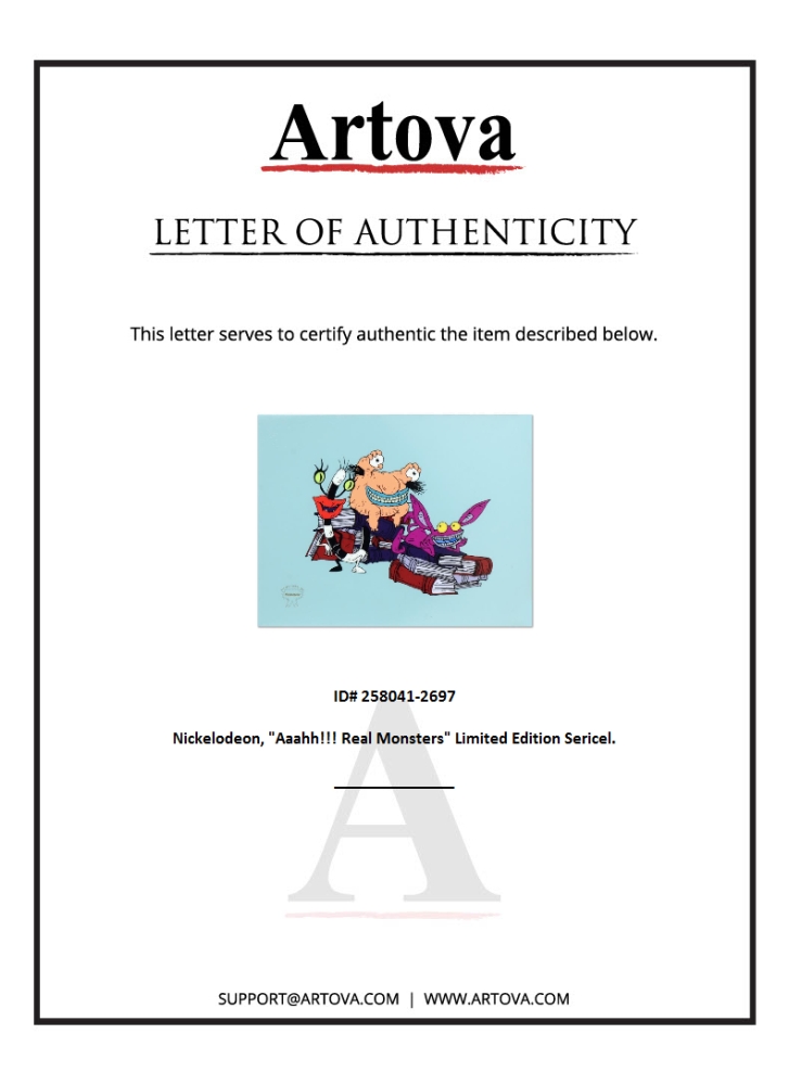 Nickelodeon "Aaahh!!! Real Monsters" LE 11x14 Sericel (Artova) at PristineAuction.com Nickelodeon "Aaahh!!! Real Monsters" LE 11x14 Sericel (Artova) at PristineAuction.com