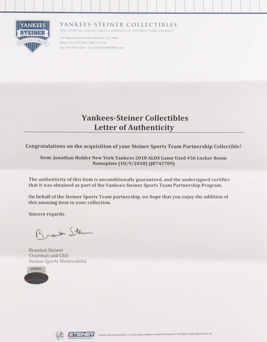 Jonathan Holder Yankees Locker Room Nameplate at PristineAuction.com Jonathan Holder Yankees Locker Room Nameplate at PristineAuction.com