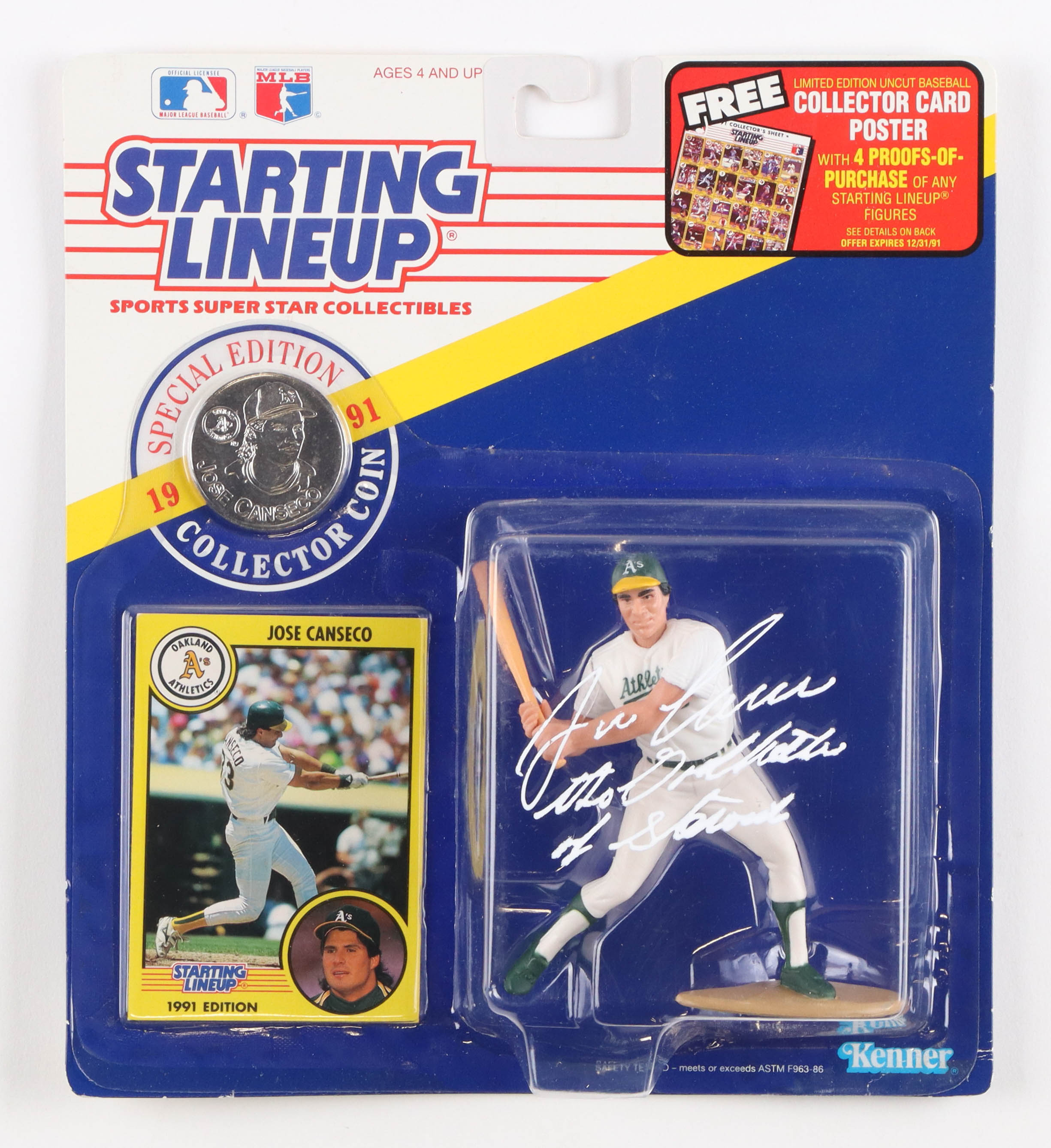 Jose Canseco Signed Starting Lineup Action Figure with Trading Card & Collector Coin Inscribed "The Godfather of Steroids" (JSA) at PristineAuction.com Jose Canseco Signed Starting Lineup Action Figure with Trading Card & Collector Coin Inscribed "The Godfather of Steroids" (JSA) at PristineAuction.com
