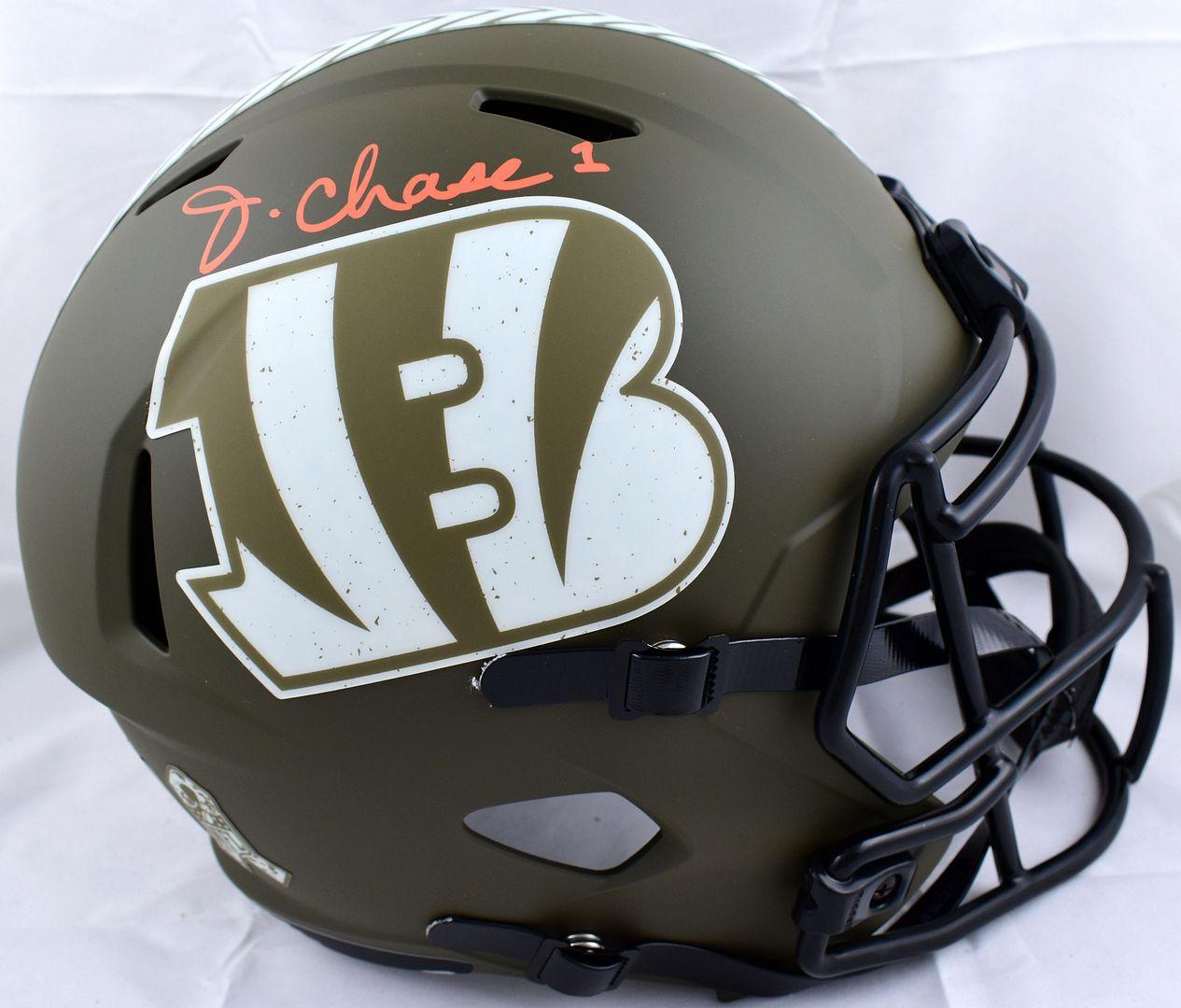 Ja'Marr Chase Signed Bengals Full-Size Salute to Service Alternate Speed Helmet (PSA) at PristineAuction.com Ja'Marr Chase Signed Bengals Full-Size Salute to Service Alternate Speed Helmet (PSA) at PristineAuction.com