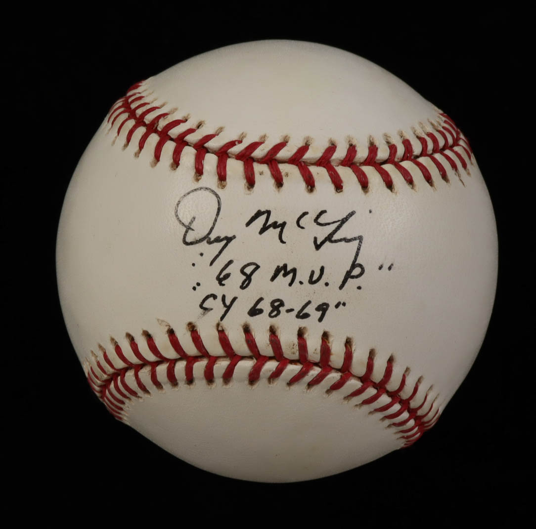 Denny McLain Signed OML Baseball Inscribed "68 M.V.P." & "Cy 68-69" (Beckett) at PristineAuction.com Denny McLain Signed OML Baseball Inscribed "68 M.V.P." & "Cy 68-69" (Beckett) at PristineAuction.com