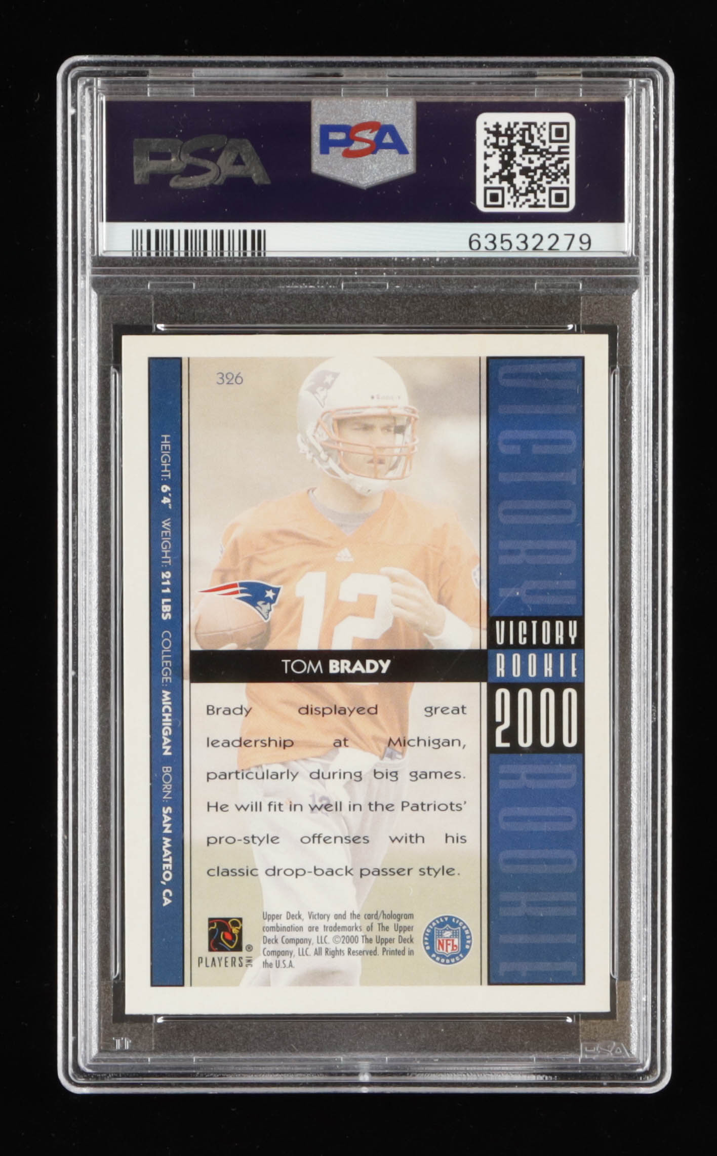Tom Brady 2000 Upper Deck Victory #326 RC (PSA 9) at PristineAuction.com Tom Brady 2000 Upper Deck Victory #326 RC (PSA 9) at PristineAuction.com