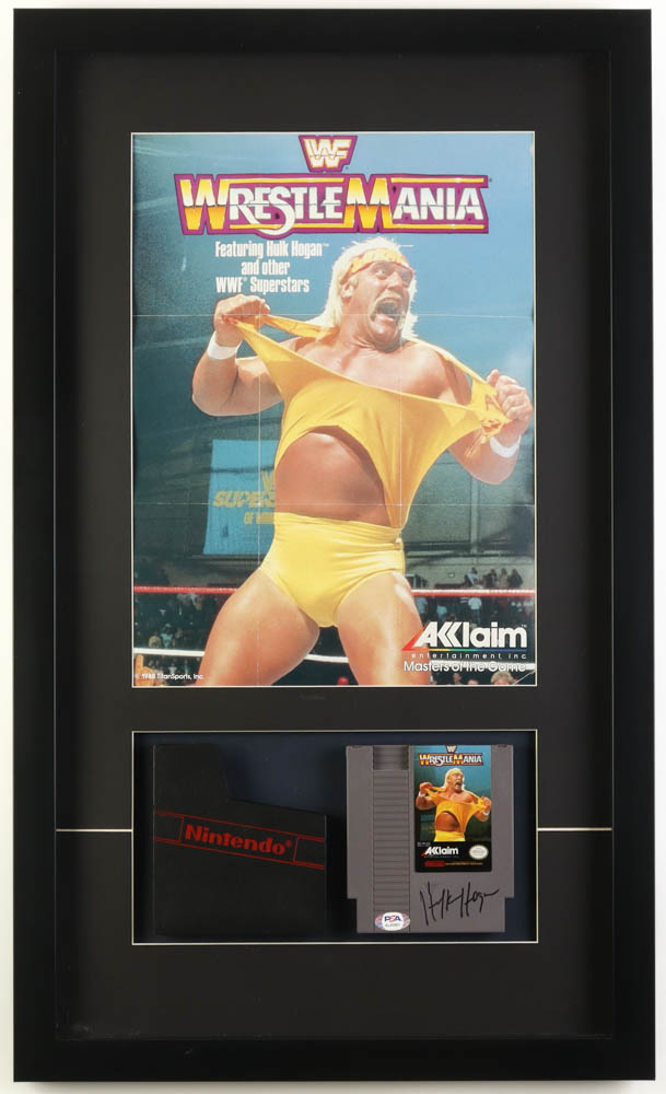 Hulk Hogan Signed 1989 "WWF WrestleMania" Vintage Original Nintendo Video Game Cartridge With Original Nintendo 1980s Promotion Poster Custom Shadowbox Framed Display (PSA) at PristineAuction.com Hulk Hogan Signed 1989 "WWF WrestleMania" Vintage Original Nintendo Video Game Cartridge With Original Nintendo 1980s Promotion Poster Custom Shadowbox Framed Display (PSA) at PristineAuction.com