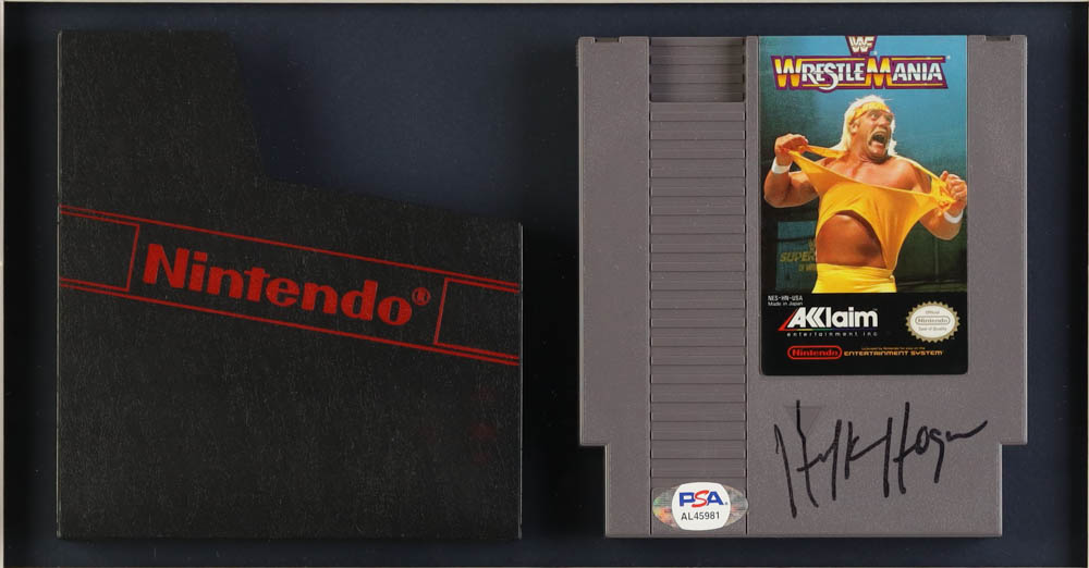 Hulk Hogan Signed 1989 "WWF WrestleMania" Vintage Original Nintendo Video Game Cartridge With Original Nintendo 1980s Promotion Poster Custom Shadowbox Framed Display (PSA) at PristineAuction.com Hulk Hogan Signed 1989 "WWF WrestleMania" Vintage Original Nintendo Video Game Cartridge With Original Nintendo 1980s Promotion Poster Custom Shadowbox Framed Display (PSA) at PristineAuction.com