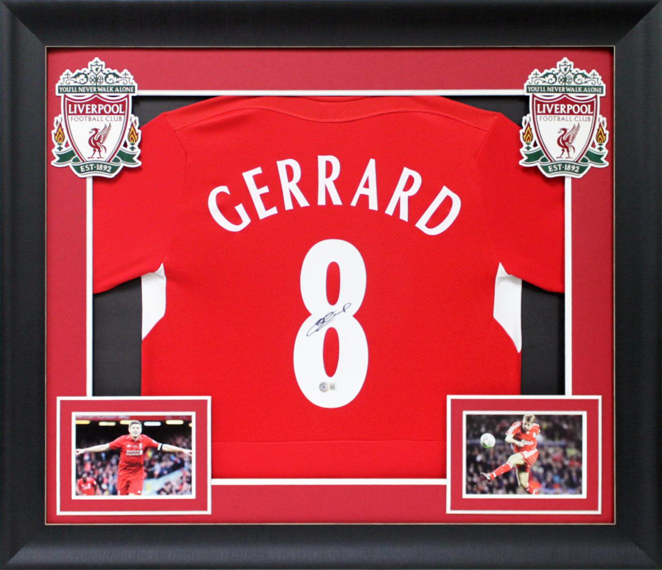 Steven Gerrard Signed 32x37 Custom Framed Liverpool Jersey Display (Beckett) at PristineAuction.com Steven Gerrard Signed 32x37 Custom Framed Liverpool Jersey Display (Beckett) at PristineAuction.com