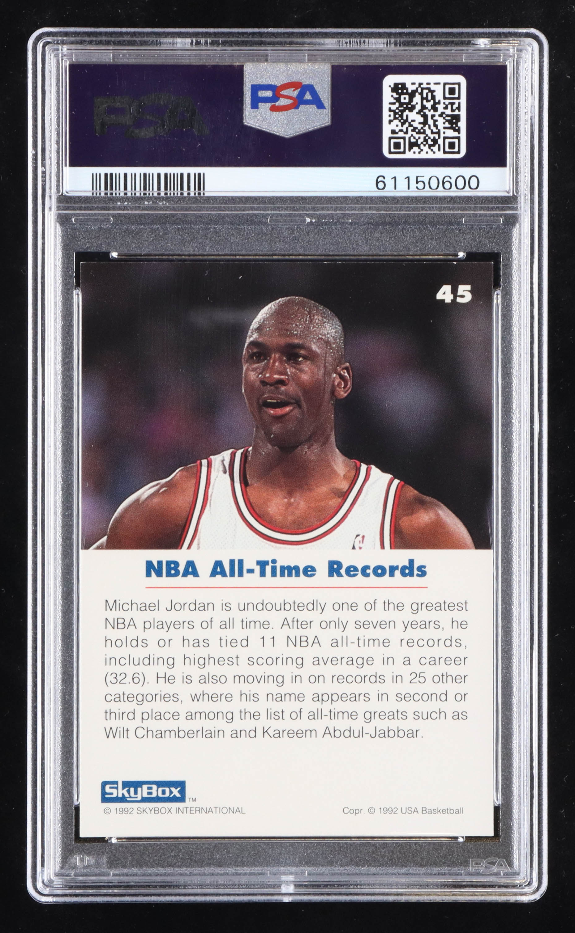 Michael Jordan 1992 SkyBox USA #45 NBA All-Time Records (PSA 9) at PristineAuction.com Michael Jordan 1992 SkyBox USA #45 NBA All-Time Records (PSA 9) at PristineAuction.com