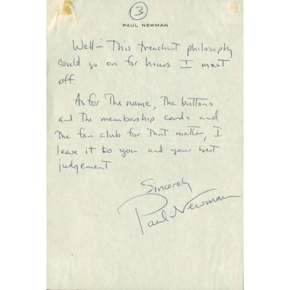 Paul Newman Signed 3 Page Letter (PSA) Pristine Auction