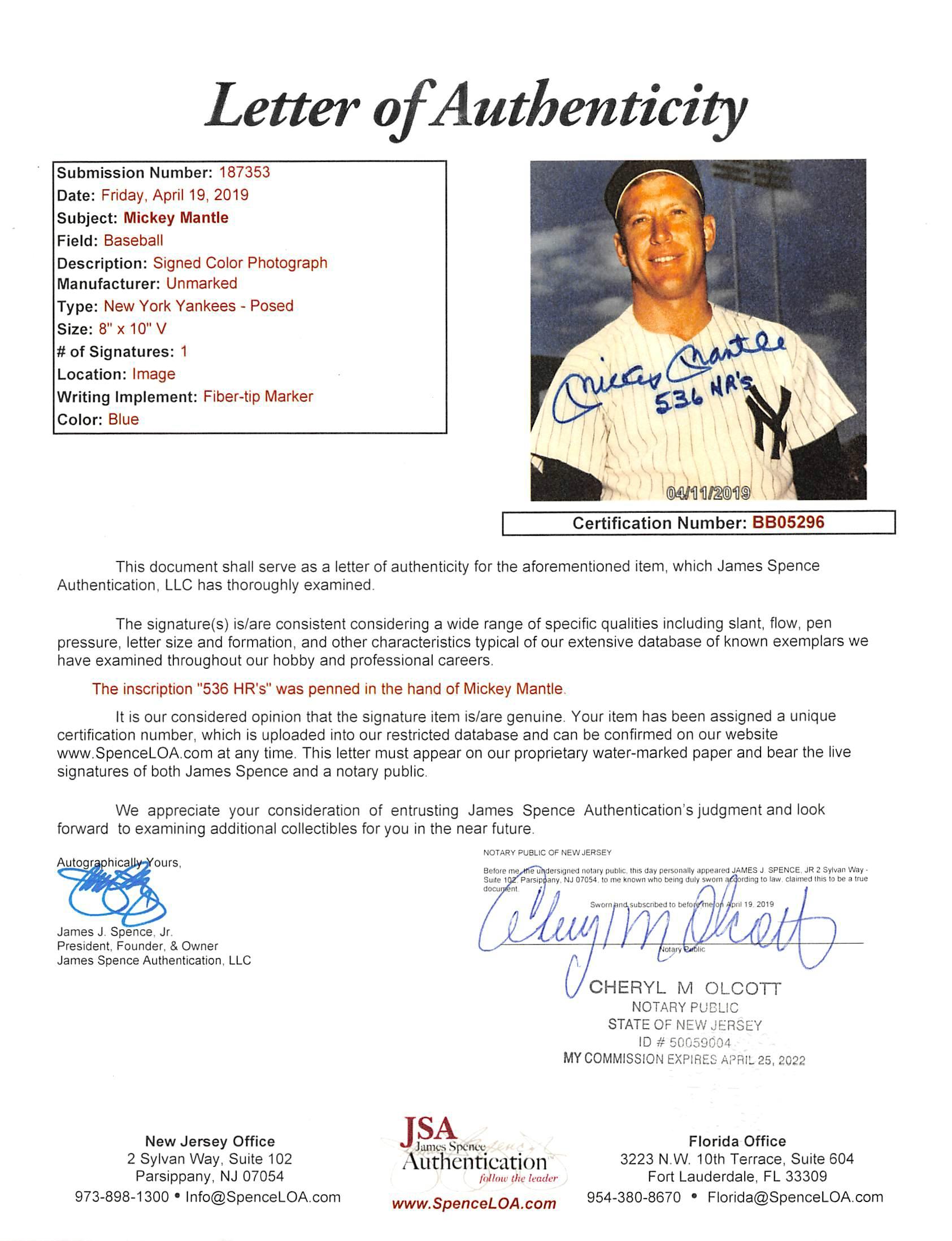 Mickey Mantle Signed Yankees 8x10 Photo Inscribed "536 HR's" (JSA) at PristineAuction.com Mickey Mantle Signed Yankees 8x10 Photo Inscribed "536 HR's" (JSA) at PristineAuction.com