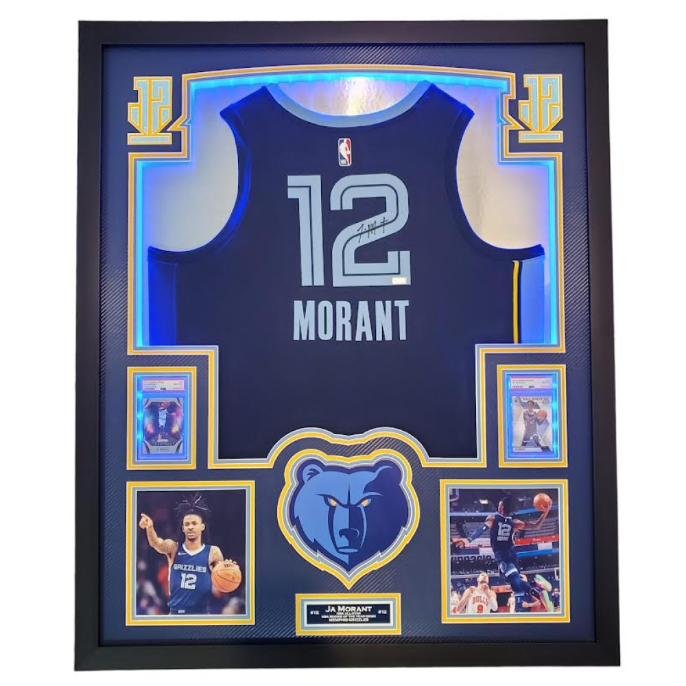 Ja Morant Signed Grizzlies 33x42 Custom Framed Jersey Display with LED