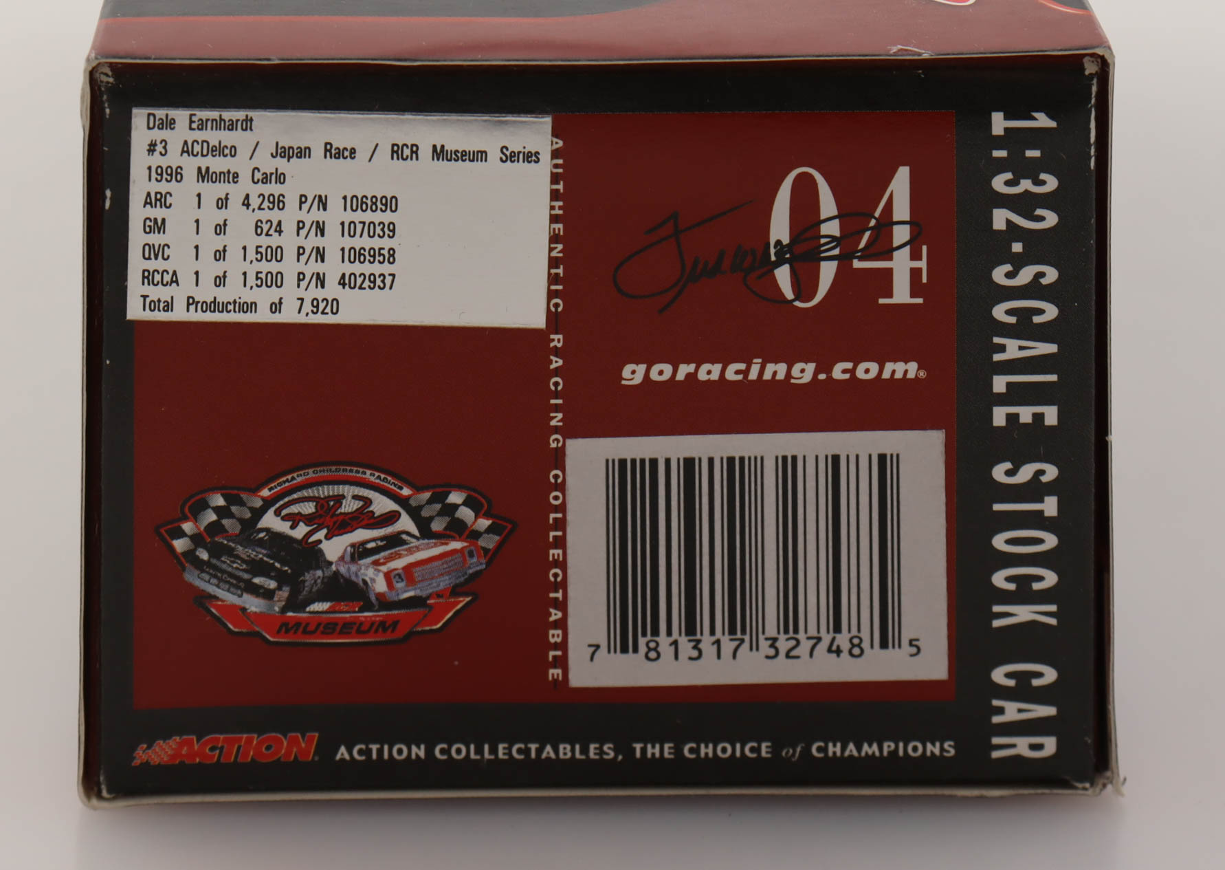 Dale Earnhardt Sr. LE NASCAR #3 ACDelco / Japan Race / RCR Museum Series / 1996 Monte Carlo - 1:32 Diecast Car at PristineAuction.com Dale Earnhardt Sr. LE NASCAR #3 ACDelco / Japan Race / RCR Museum Series / 1996 Monte Carlo - 1:32 Diecast Car at PristineAuction.com