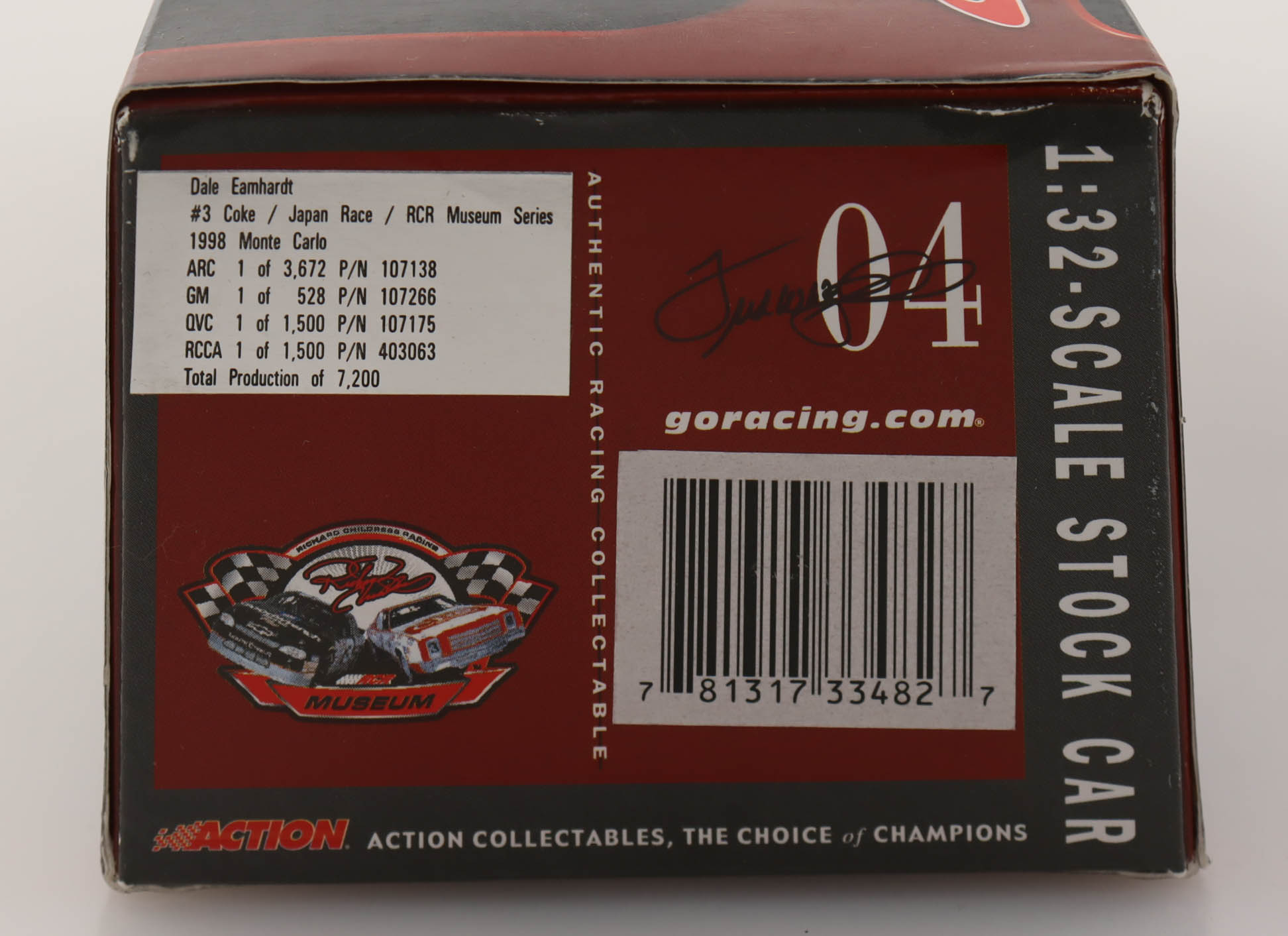 Dale Earnhardt Sr. LE NASCAR #3 Coke / Japan Race / RCR Museum Series / 1998 Monte Carlo - 1:32 Diecast Car at PristineAuction.com Dale Earnhardt Sr. LE NASCAR #3 Coke / Japan Race / RCR Museum Series / 1998 Monte Carlo - 1:32 Diecast Car at PristineAuction.com