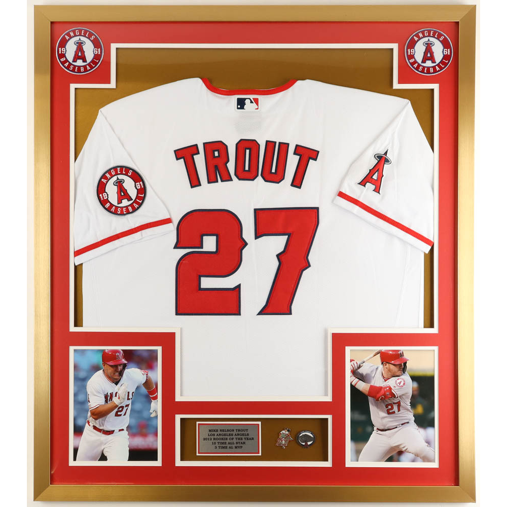 Mike Trout Custom Framed Jersey with Mike Trout Official Pin and Angels