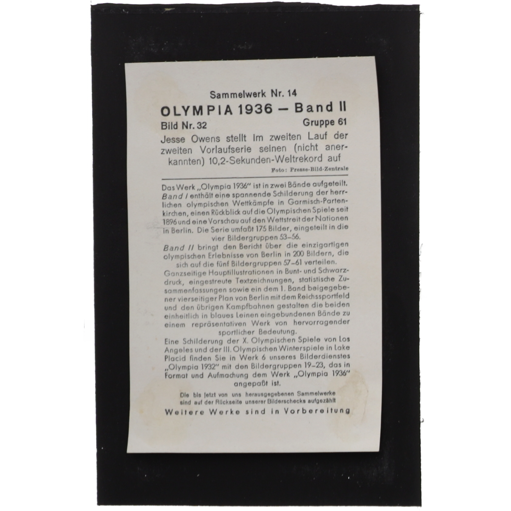 Jesse Owens 1936 Reemtsma Band II Olympia Long Jump #32 at PristineAuction.com Jesse Owens 1936 Reemtsma Band II Olympia Long Jump #32 at PristineAuction.com