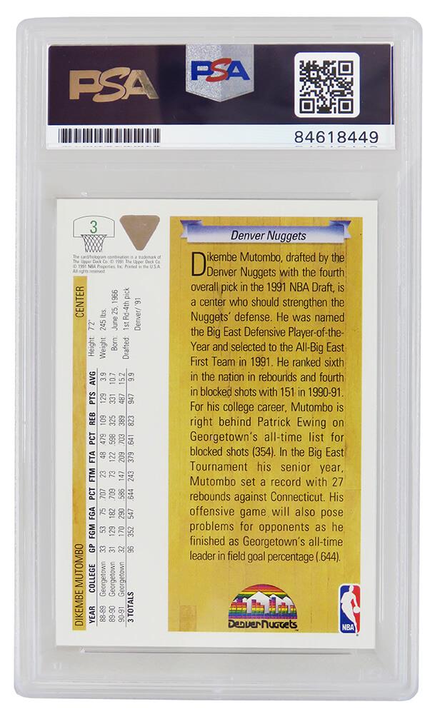 Dikembe Mutombo Signed 1991-92 Upper Deck #3 RC (PSA) at PristineAuction.com Dikembe Mutombo Signed 1991-92 Upper Deck #3 RC (PSA) at PristineAuction.com