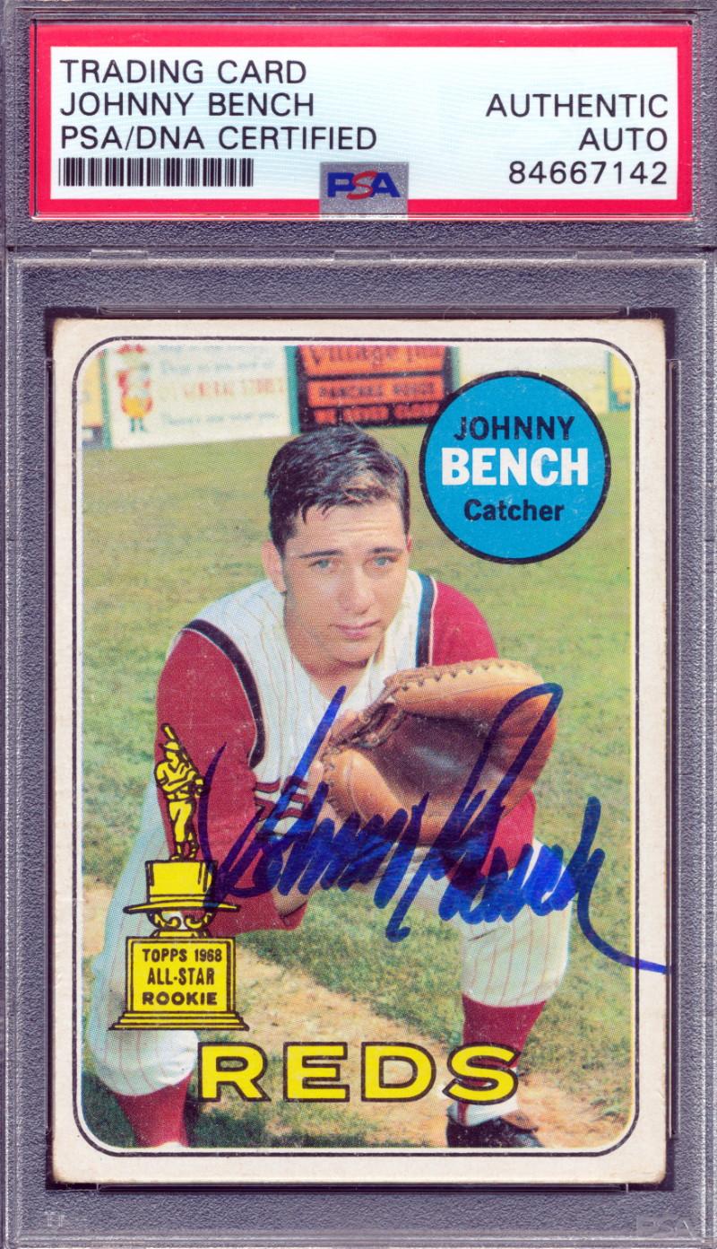 Johnny Bench Signed 1969 Topps #95 (PSA) at PristineAuction.com Johnny Bench Signed 1969 Topps #95 (PSA) at PristineAuction.com
