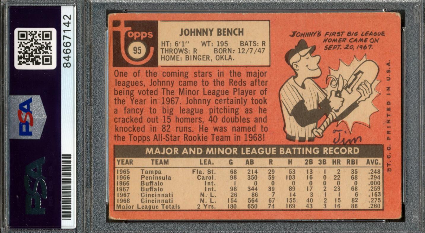 Johnny Bench Signed 1969 Topps #95 (PSA) at PristineAuction.com Johnny Bench Signed 1969 Topps #95 (PSA) at PristineAuction.com