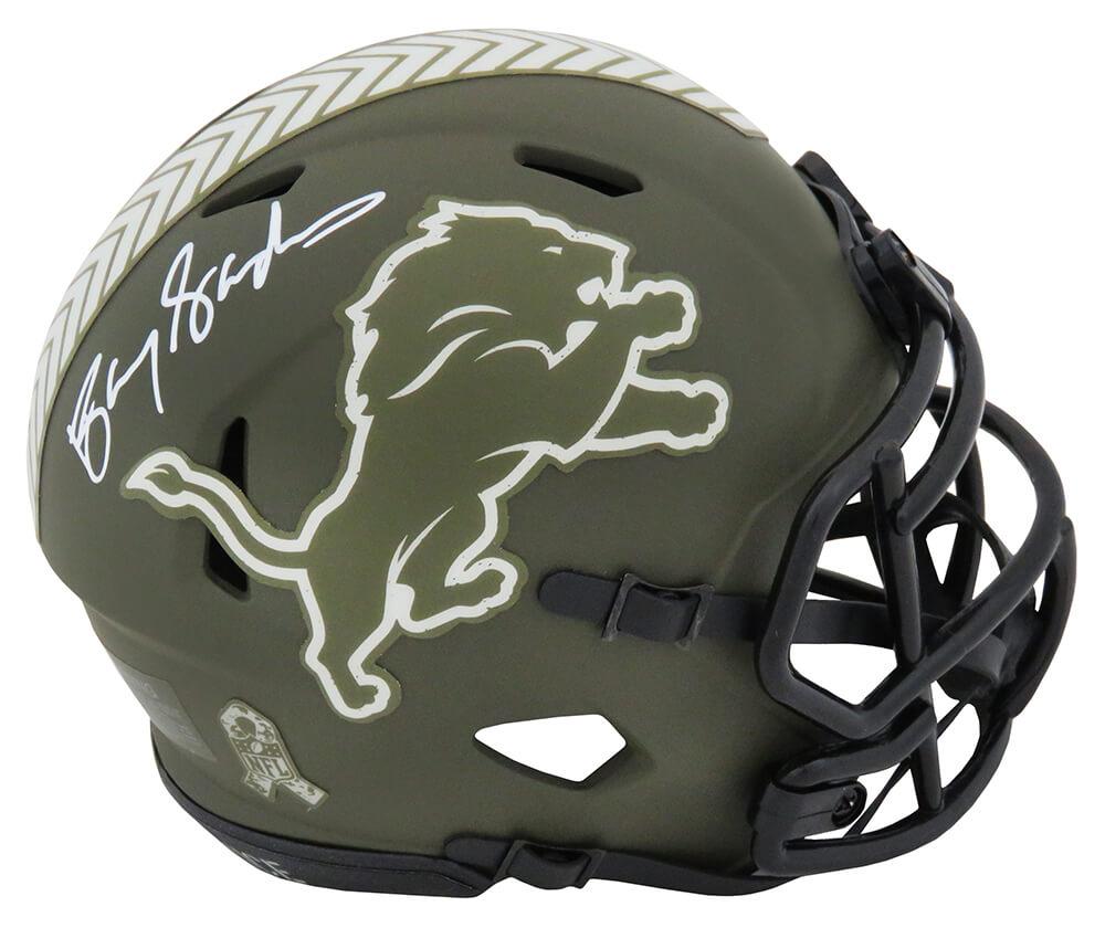 Barry Sanders Signed Lions Salute to Service Alternate Speed Mini Helmet (Schwartz) at PristineAuction.com Barry Sanders Signed Lions Salute to Service Alternate Speed Mini Helmet (Schwartz) at PristineAuction.com