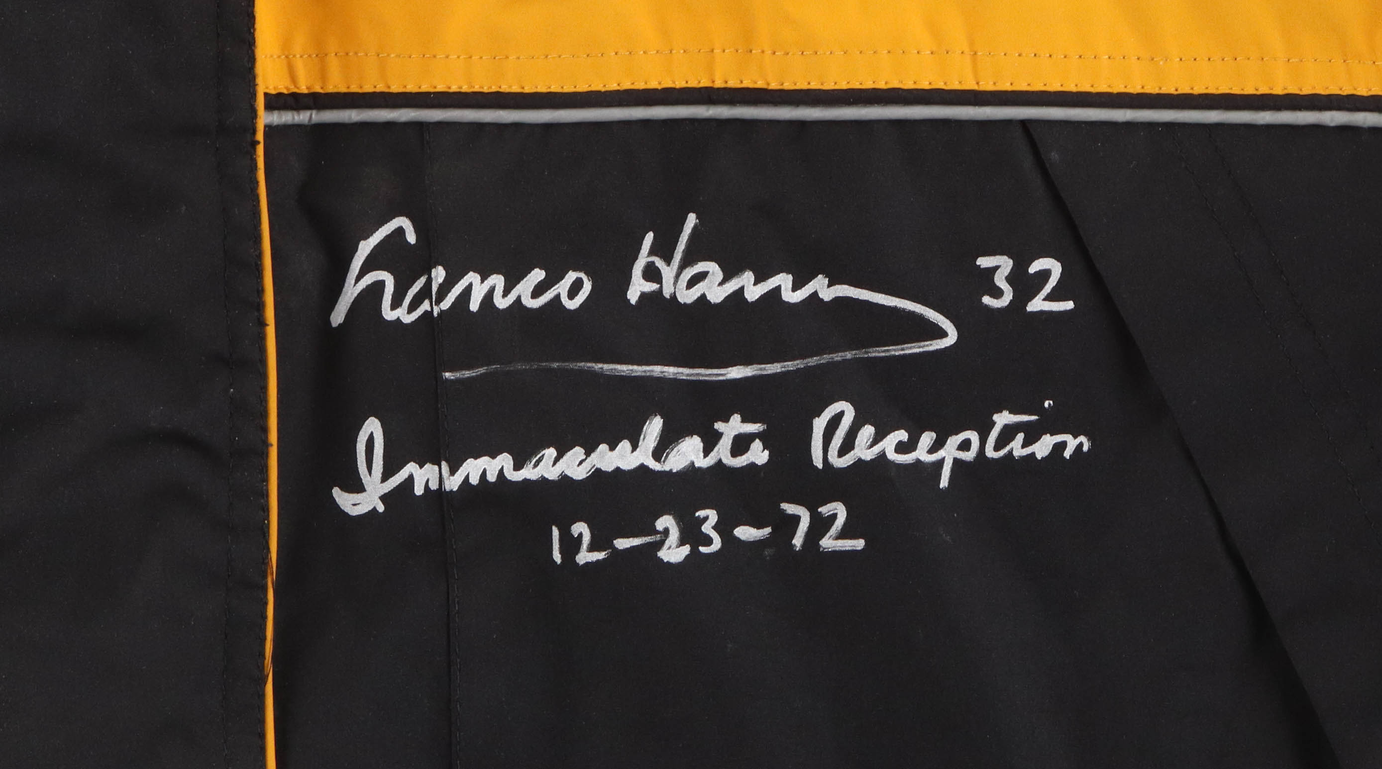 Franco Harris Signed Steelers Logo Jacket Inscribed "Immaculate Reception 12-23-72" (Beckett) at PristineAuction.com Franco Harris Signed Steelers Logo Jacket Inscribed "Immaculate Reception 12-23-72" (Beckett) at PristineAuction.com