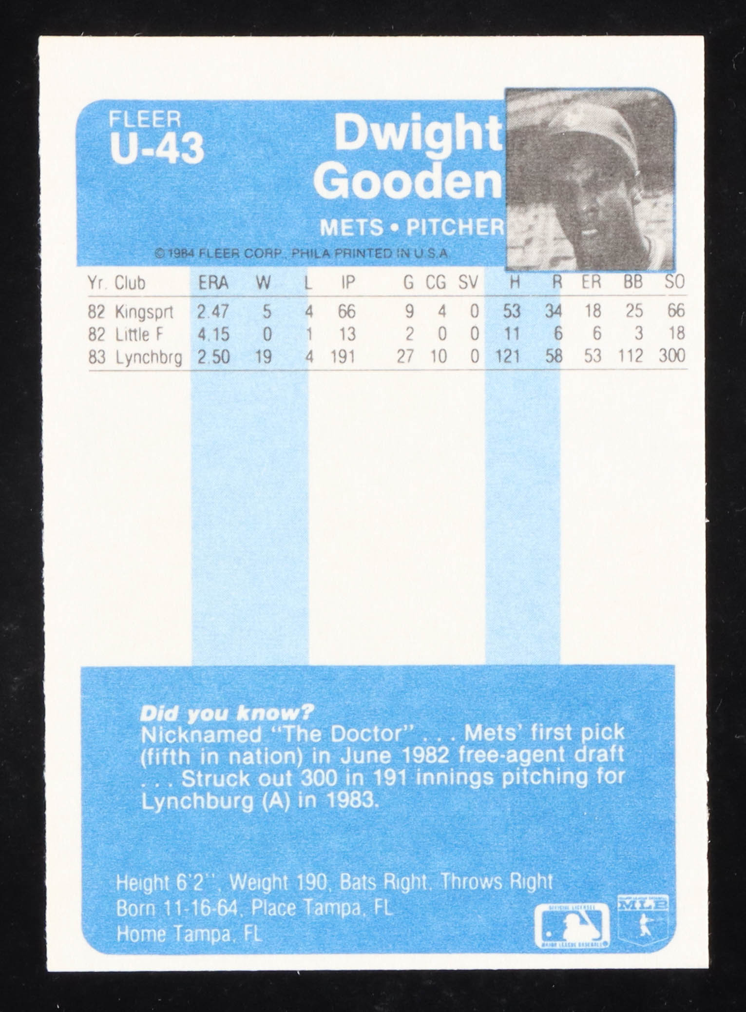 Dwight Gooden 1984 Fleer Update #U43 XRC at PristineAuction.com Dwight Gooden 1984 Fleer Update #U43 XRC at PristineAuction.com