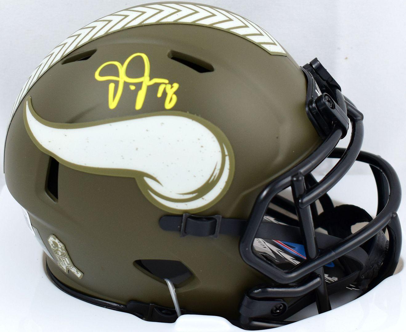 Justin Jefferson Signed Vikings Salute to Service Alternate Speed Mini Helmet (Beckett) at PristineAuction.com Justin Jefferson Signed Vikings Salute to Service Alternate Speed Mini Helmet (Beckett) at PristineAuction.com