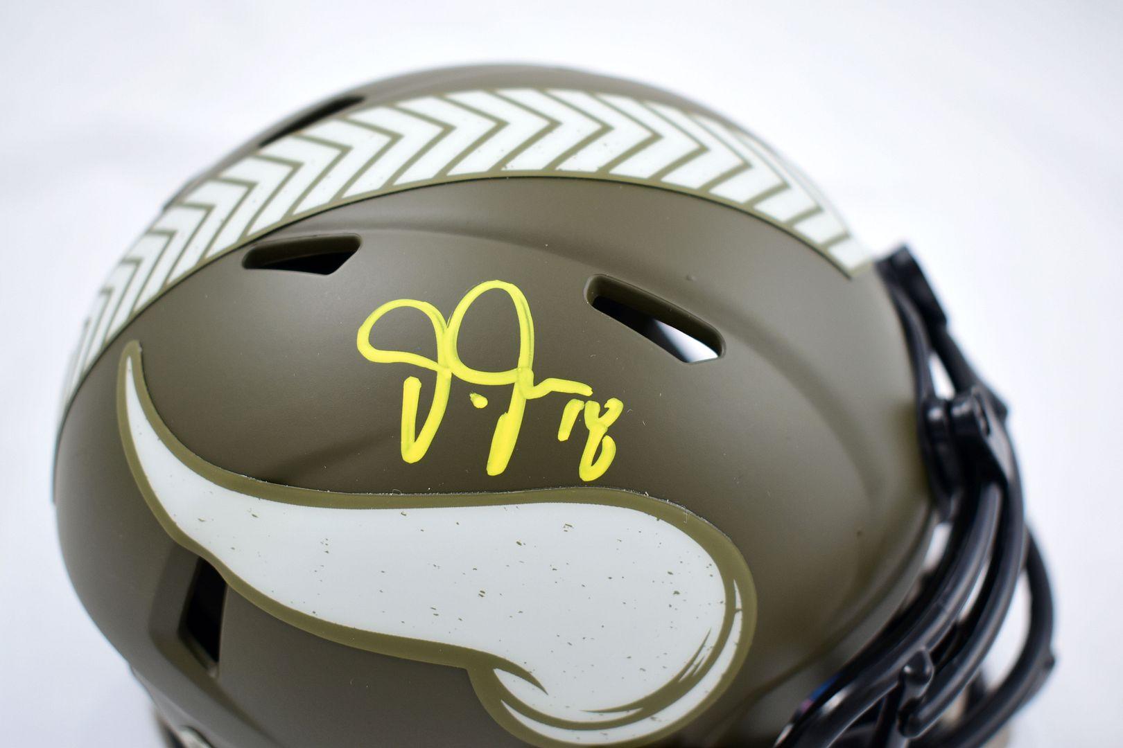 Justin Jefferson Signed Vikings Salute to Service Alternate Speed Mini Helmet (Beckett) at PristineAuction.com Justin Jefferson Signed Vikings Salute to Service Alternate Speed Mini Helmet (Beckett) at PristineAuction.com