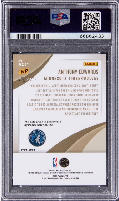 Anthony Edwards 2022 Panini National Convention VIP Rookies Autographs Peacock #RC11 #1/1 (PSA 9) at PristineAuction.com Anthony Edwards 2022 Panini National Convention VIP Rookies Autographs Peacock #RC11 #1/1 (PSA 9) at PristineAuction.com