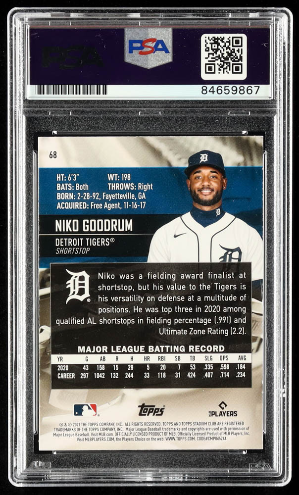 Niko Goodrum Signed 2021 Stadium Club #68 (PSA) at PristineAuction.com Niko Goodrum Signed 2021 Stadium Club #68 (PSA) at PristineAuction.com