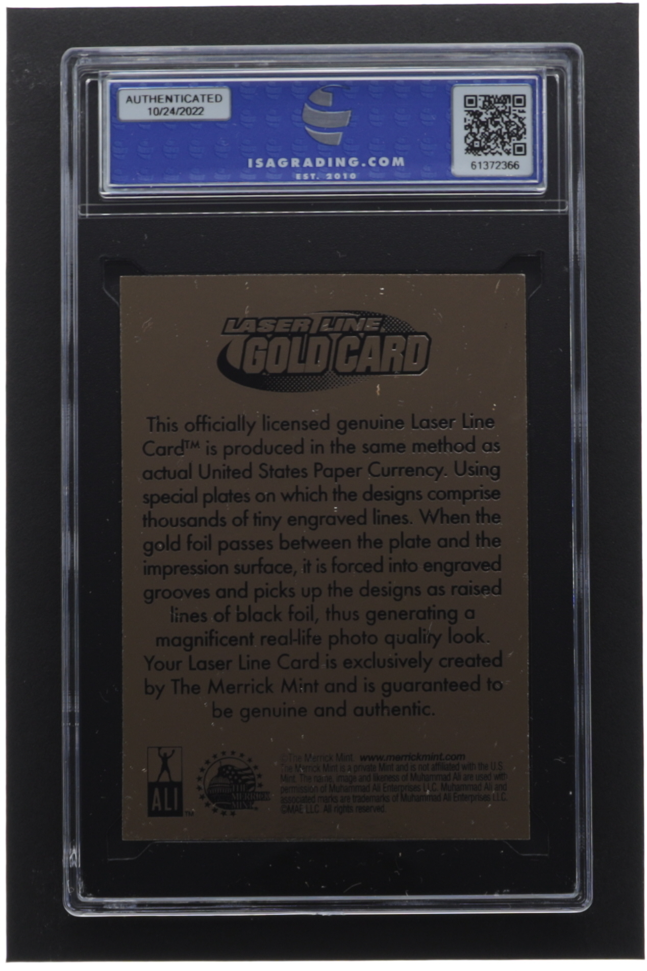 Muhammad Ali "Greatest of All Time" Merrick Mint 23 KT Gold Card (ISA 9) at PristineAuction.com Muhammad Ali "Greatest of All Time" Merrick Mint 23 KT Gold Card (ISA 9) at PristineAuction.com