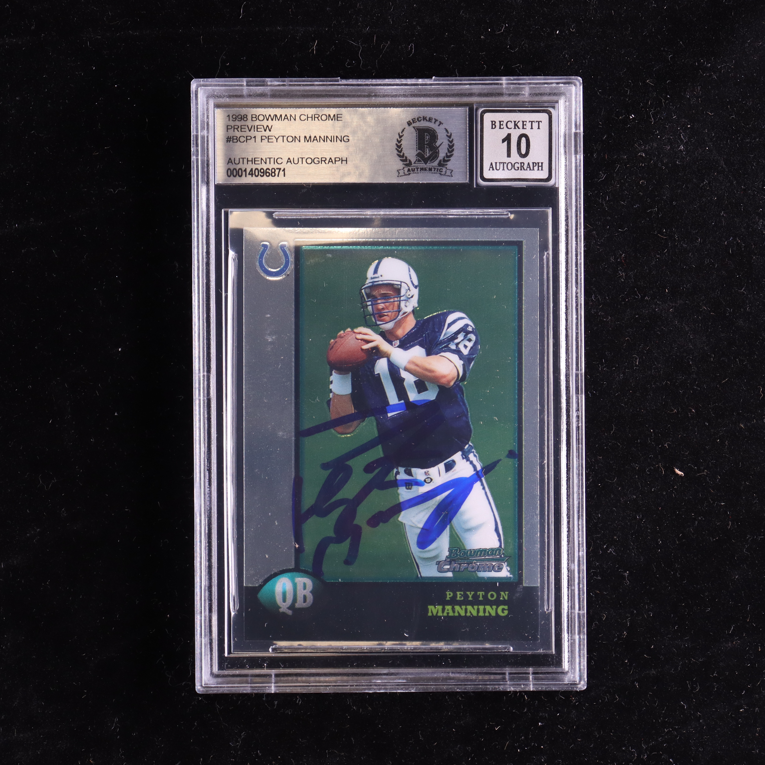 Peyton Manning Signed 1998 Bowman Chrome Preview #BCP1 RC (BGS) at PristineAuction.com Peyton Manning Signed 1998 Bowman Chrome Preview #BCP1 RC (BGS) at PristineAuction.com