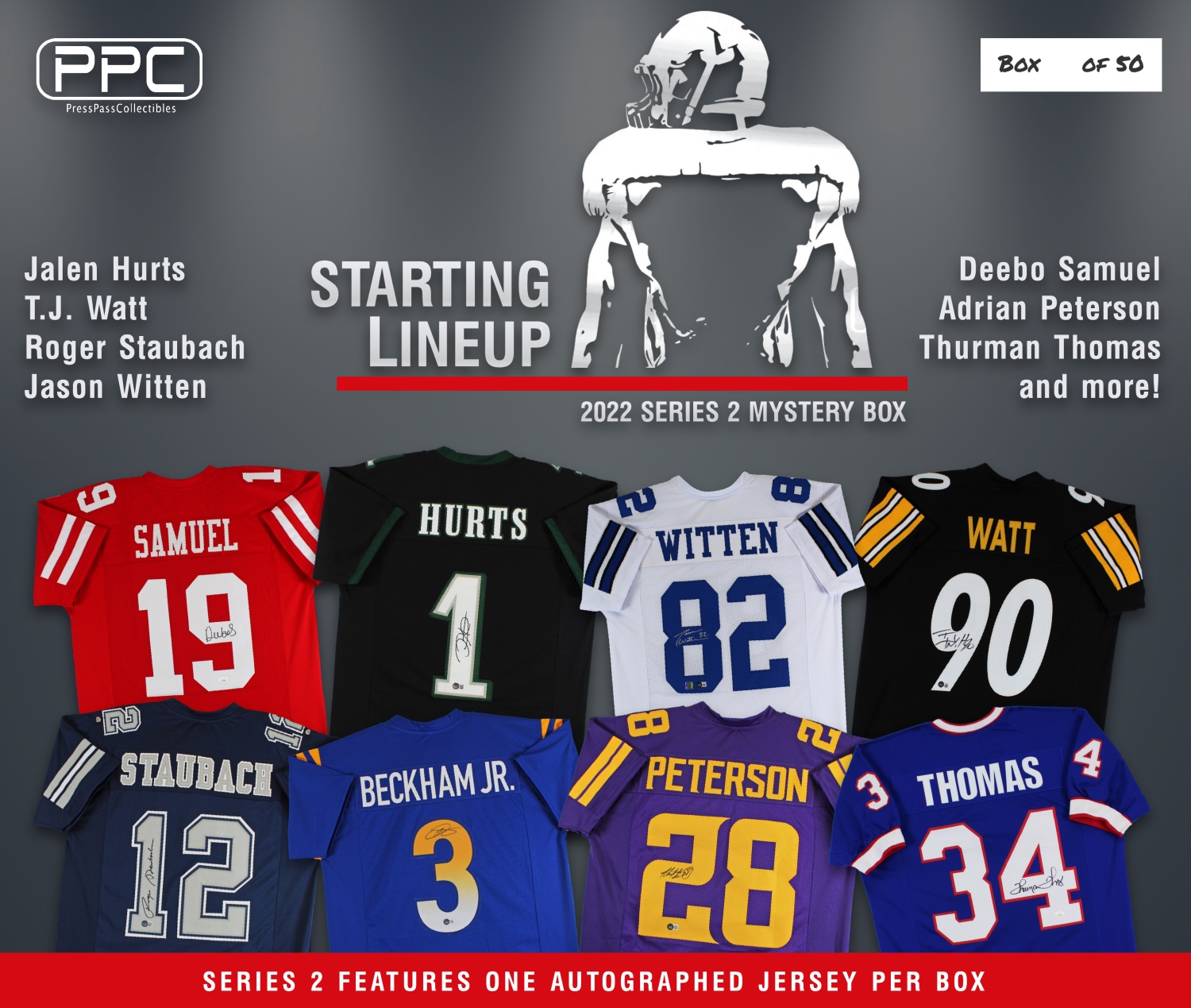 Press Pass Collectibles 2022 Starting Lineup Football Jersey Mystery Box - Series 2 (Limited to 50) at PristineAuction.com Press Pass Collectibles 2022 Starting Lineup Football Jersey Mystery Box - Series 2 (Limited to 50) at PristineAuction.com