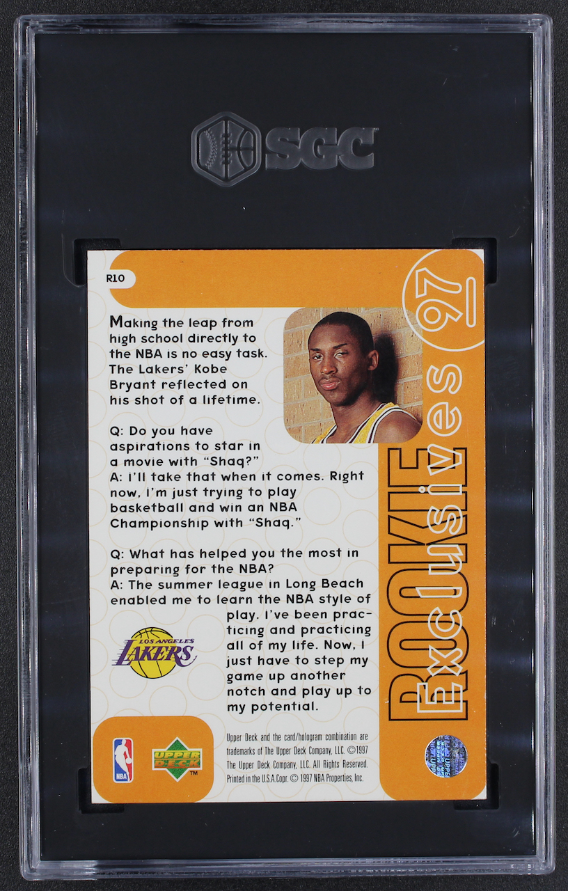Kobe Bryant 1996-97 Upper Deck Rookie Exclusives #R10 RC (SGC 8.5) at PristineAuction.com Kobe Bryant 1996-97 Upper Deck Rookie Exclusives #R10 RC (SGC 8.5) at PristineAuction.com