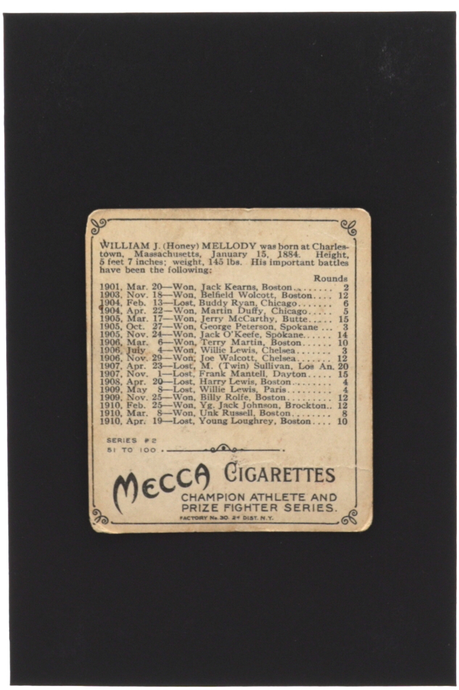Honey Mellody 1910 T218 Mecca Champions 131 Boxing Pristine Auction