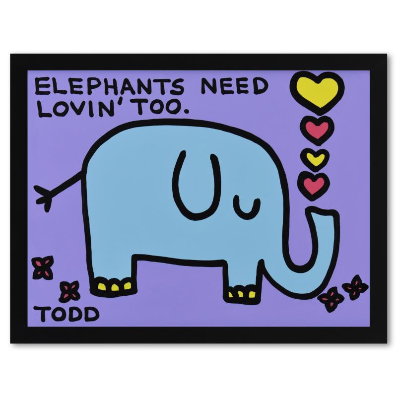 Todd Goldman Signed "Elephants Need Love" 26x20 Custom Framed Original Acrylic Painting on Canvas (PA) at PristineAuction.com Todd Goldman Signed "Elephants Need Love" 26x20 Custom Framed Original Acrylic Painting on Canvas (PA) at PristineAuction.com