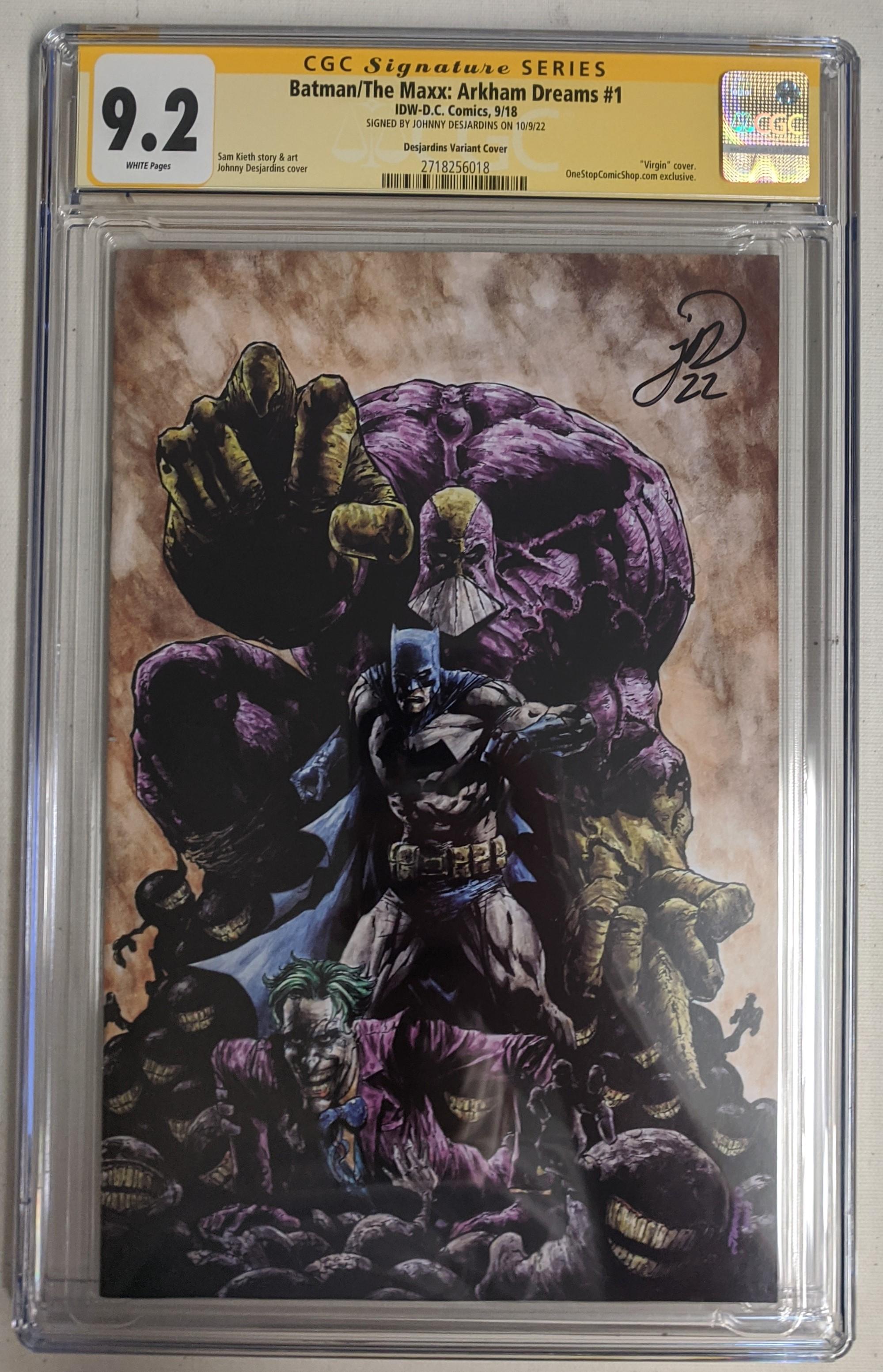 Johnny Desjardins Signed 2018 "Batman/The Maxx: Arkham Dreams" Issue #1 Desjardins OneStopComicStop Exclusive Virgin Variant IDW-DC Comic Book (CGC 9.2) at PristineAuction.com Johnny Desjardins Signed 2018 "Batman/The Maxx: Arkham Dreams" Issue #1 Desjardins OneStopComicStop Exclusive Virgin Variant IDW-DC Comic Book (CGC 9.2) at PristineAuction.com
